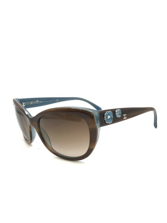 Chanel CC Logo Camellia Pearl Sunglasses Eyewear Blue Brown main image 8